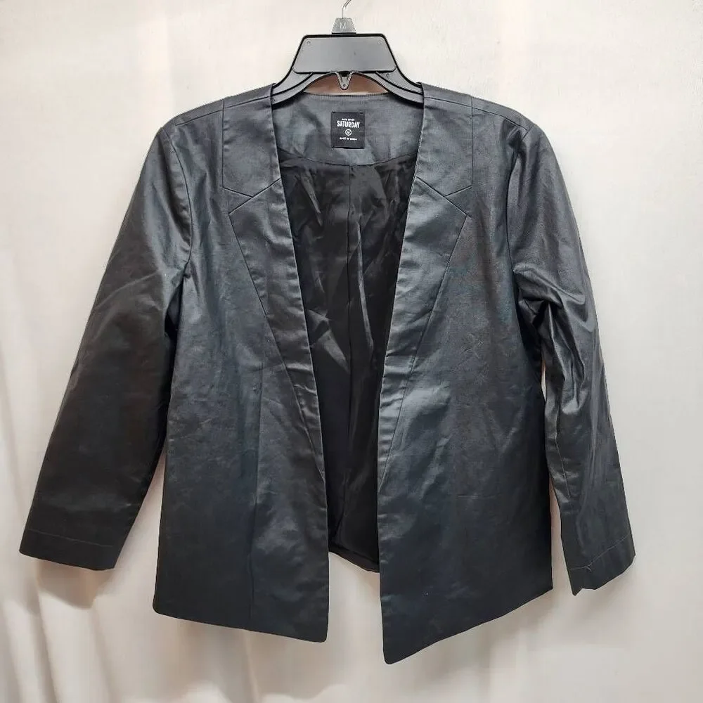 Kate Spade Saturday Black Open Front Jacket Blazer Womens Medium Cotton